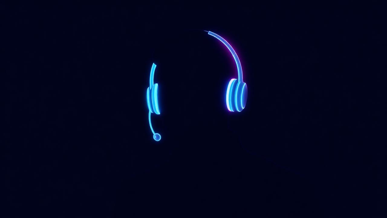Glowing neon headset symbol on dark navy background