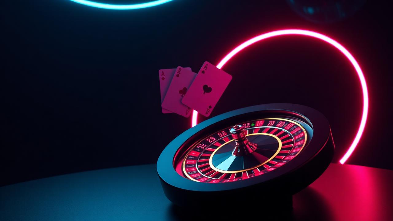 Live dealer roulette wheel with neon cyan and pink rim lights